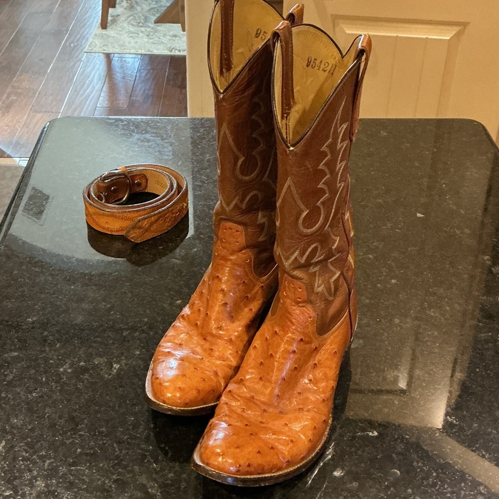 Rios of Mercedes Two-Tone Brown Tan Ostrich Leather Cowboy Boots - Picture 4 of 4
